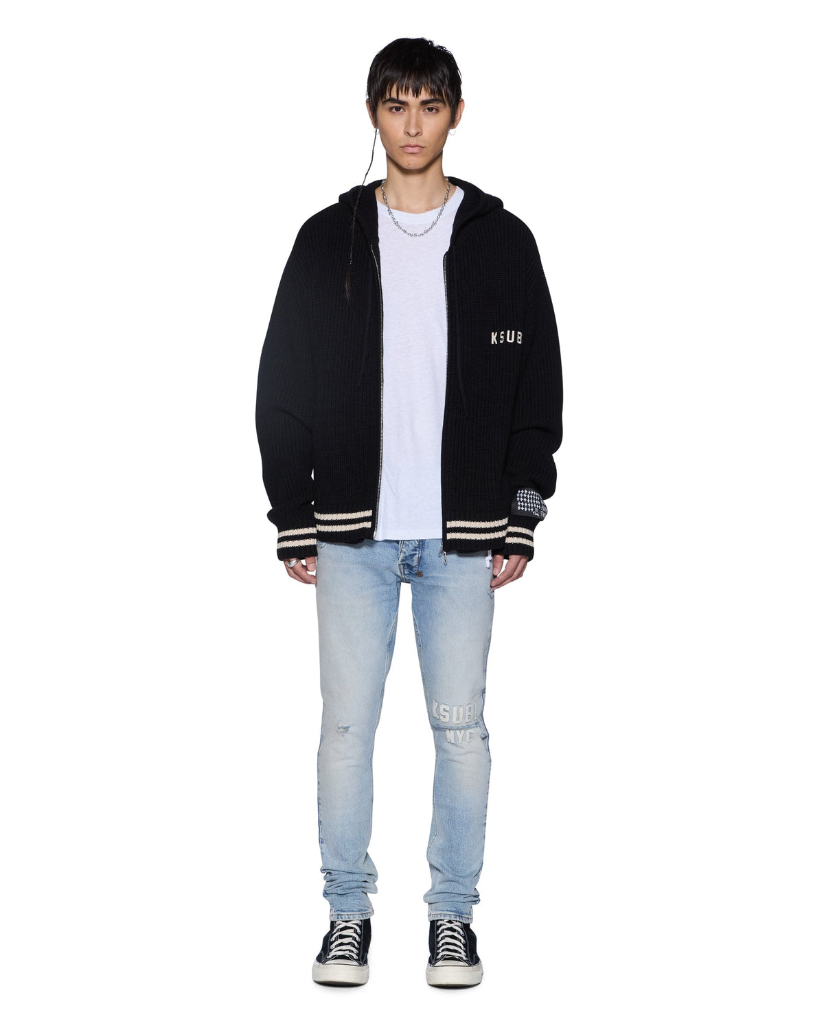 MENS BOXER ZIP KNIT HOODIE MIDNIGHT KNITWEAR