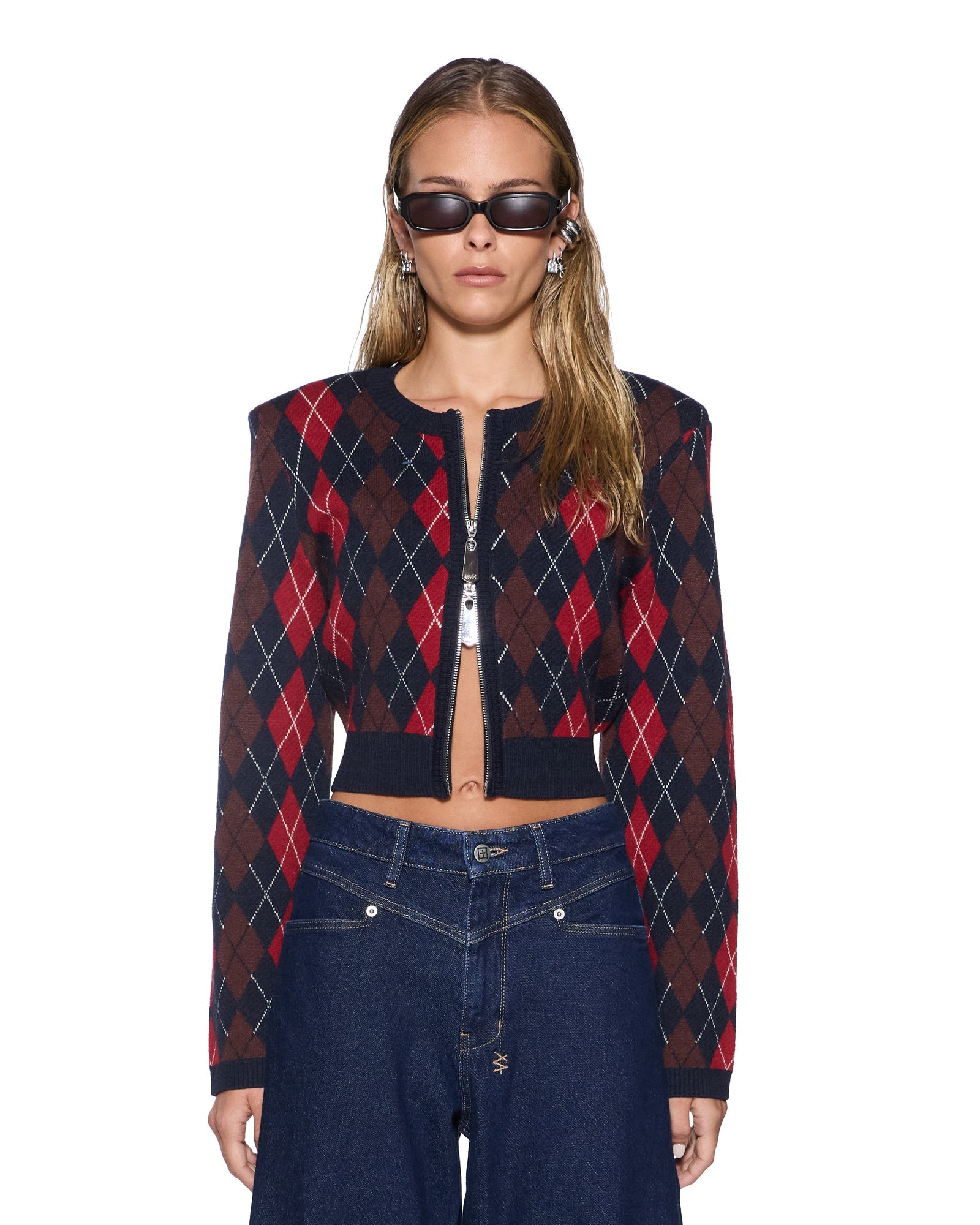 WOMENS FABLE CARDI RED ARGYLE REGULAR KNITWEAR