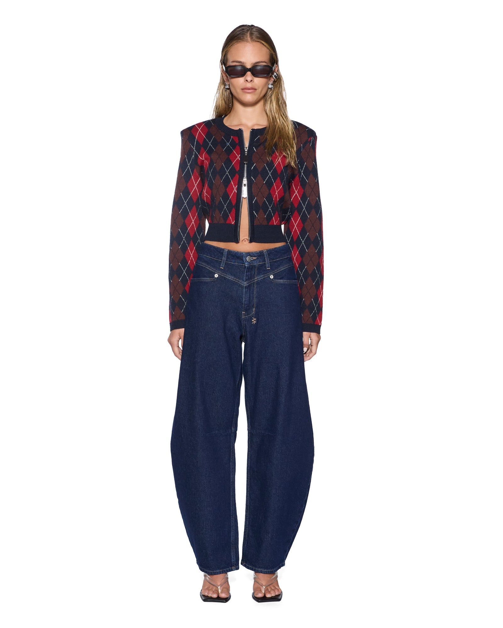 WOMENS FABLE CARDI RED ARGYLE REGULAR KNITWEAR