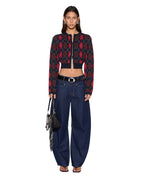 WOMENS FABLE CARDI RED ARGYLE KNITWEAR