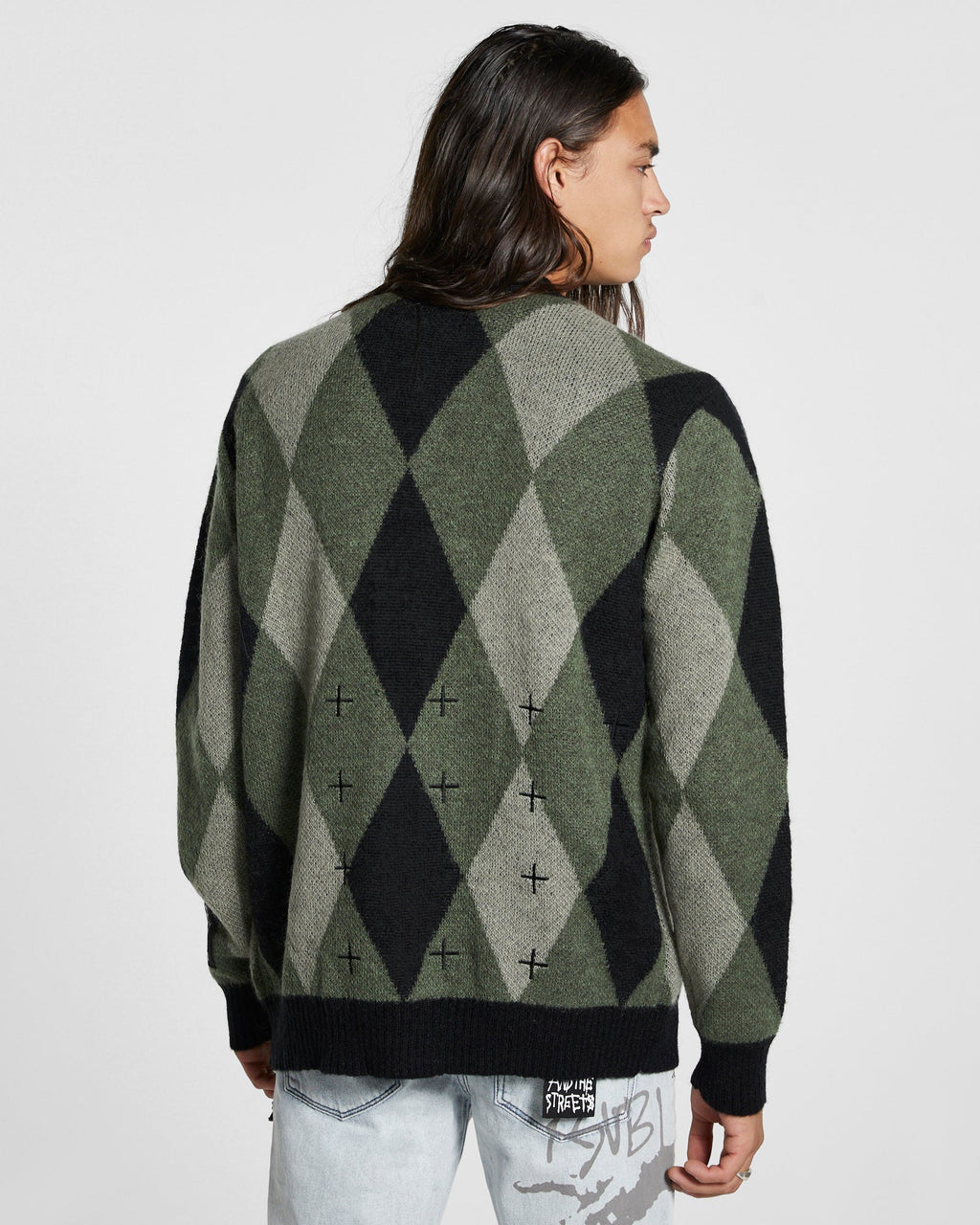Mens Old Dollar Cardigan Green Relaxed Knitwear - Green