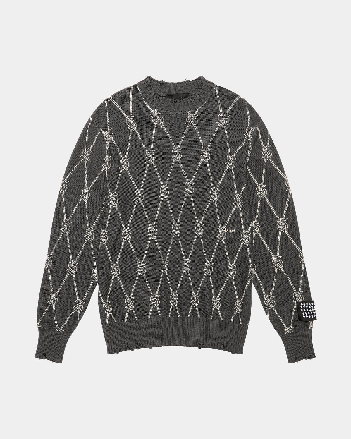MENS DIAMOND DOLLAR KNIT CREW GREY KNITWEAR
