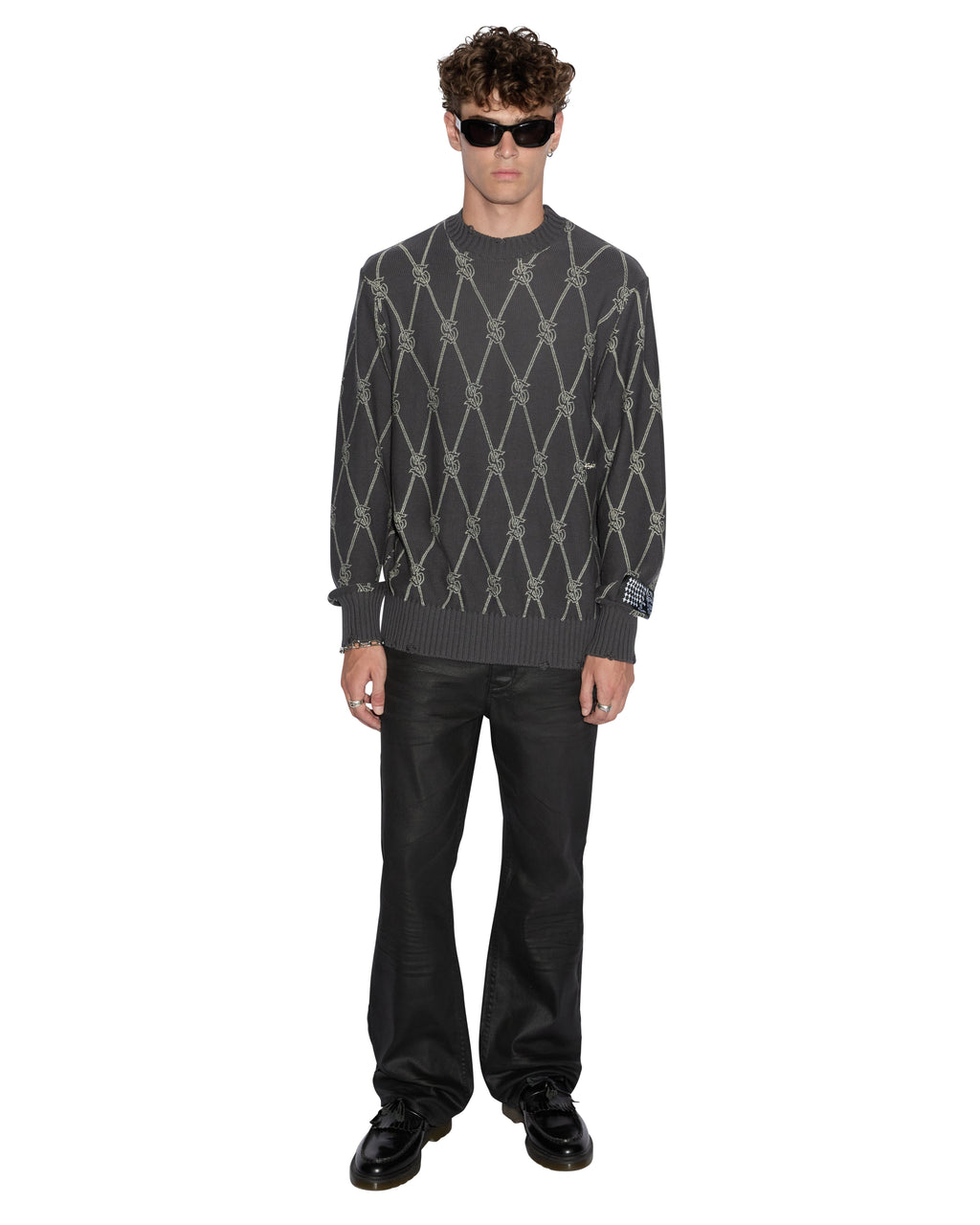 MENS DIAMOND DOLLAR KNIT CREW GREY KNITWEAR