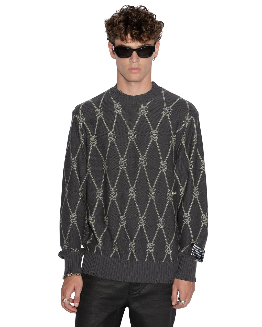 MENS DIAMOND DOLLAR KNIT CREW GREY KNITWEAR