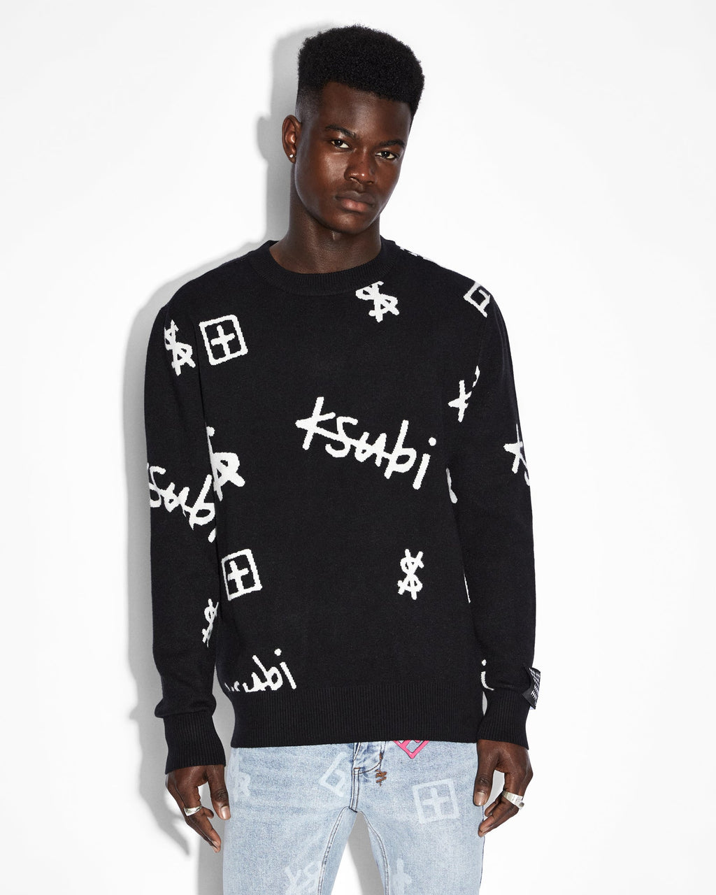 Mens Kash Box Knit Crew Black Regular Knitwear - Black