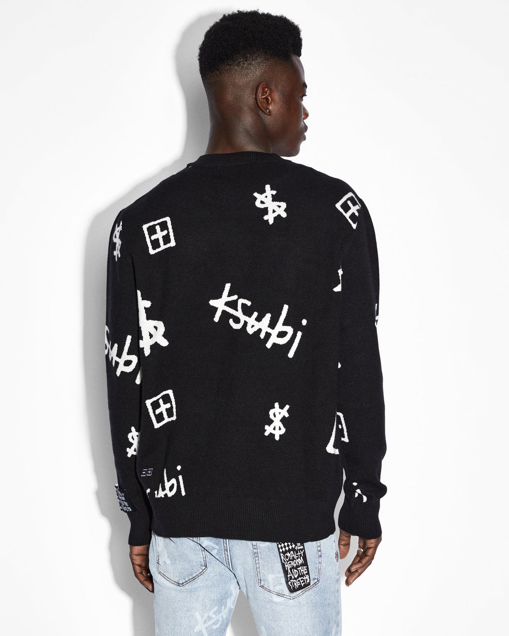 Mens Kash Box Knit Crew Black Regular Knitwear - Black
