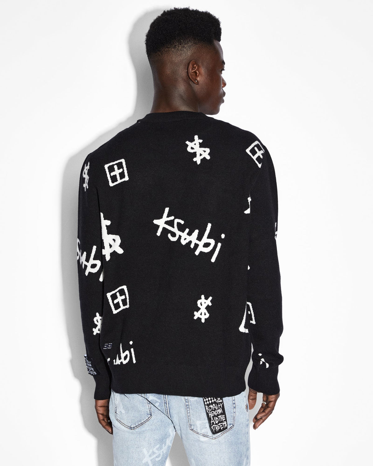 Mens Kash Box Knit Crew Black Regular Knitwear - Black