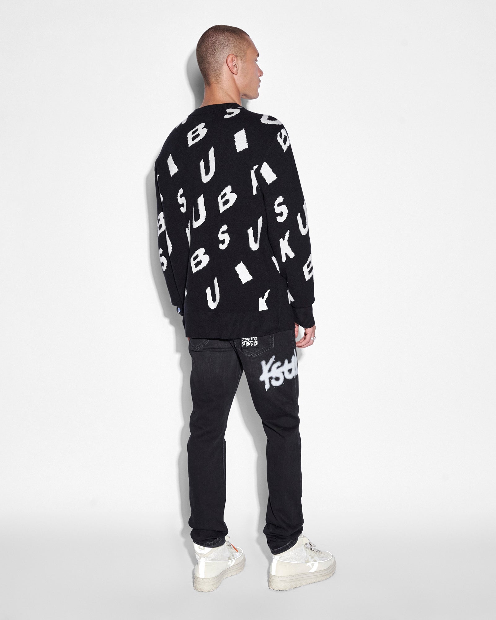 MENS  LETTERS KNIT CREW BLACK REGULAR KNITWEAR