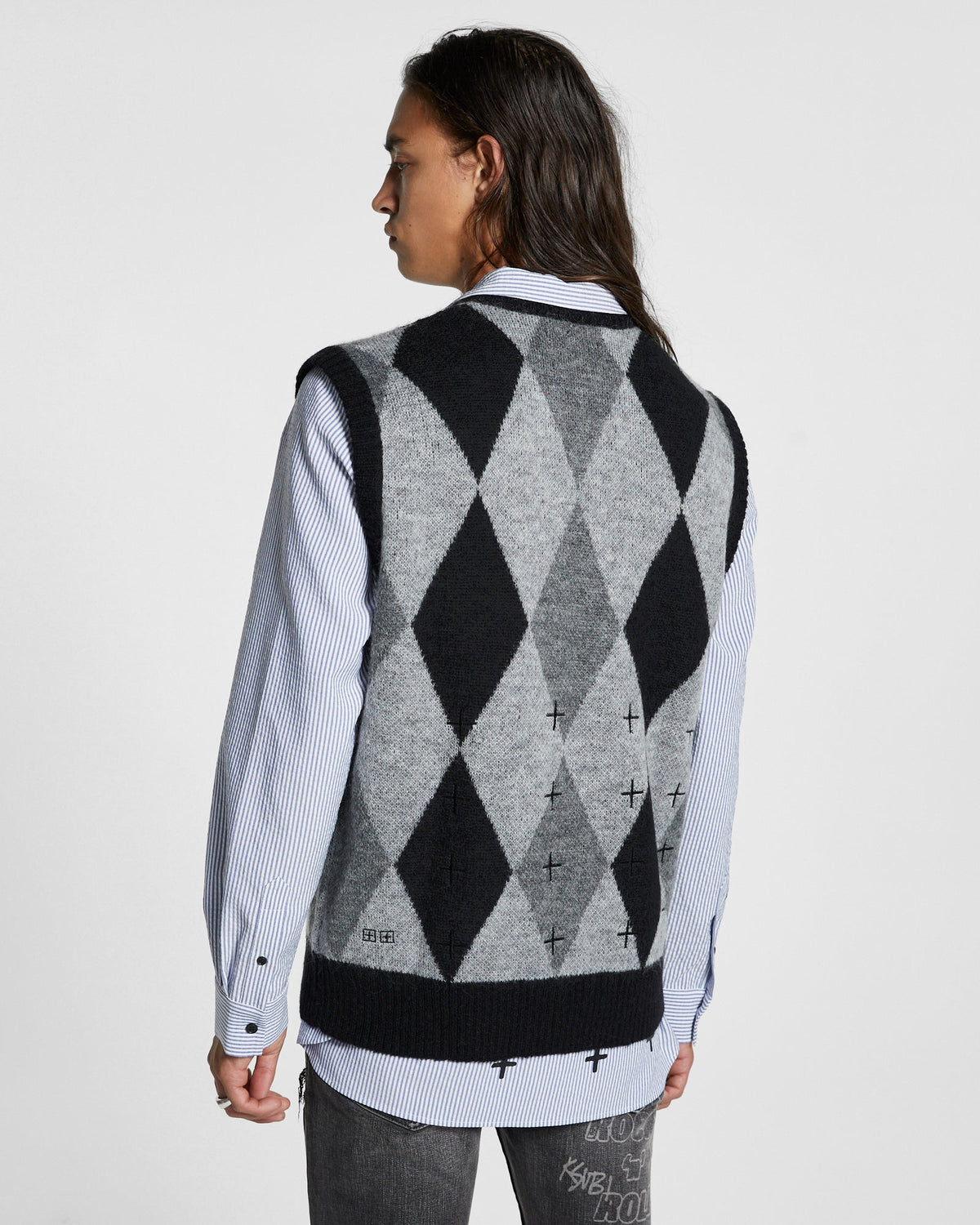 MENS OLD DOLLAR VEST GREY KNITWEAR