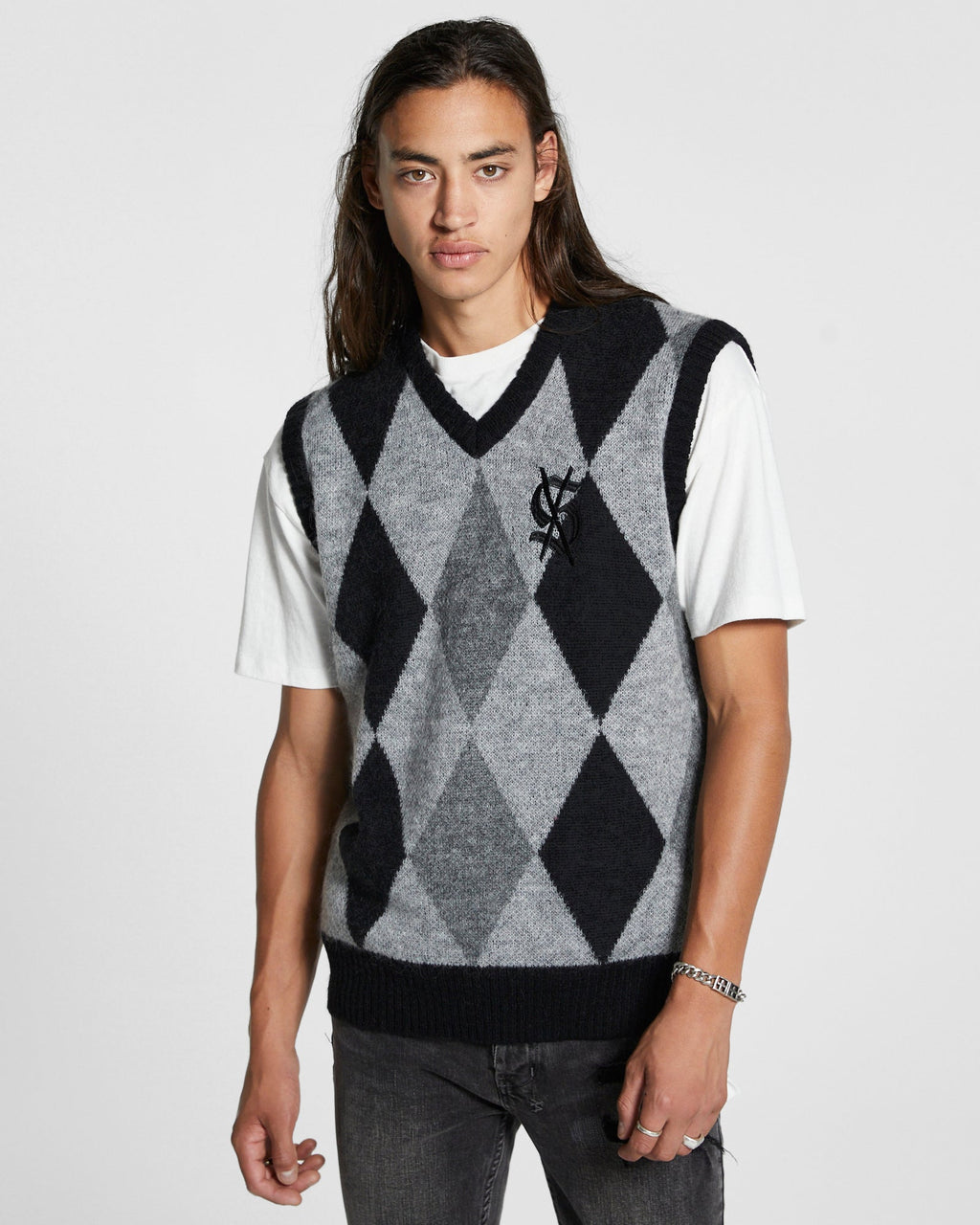 MENS OLD DOLLAR VEST GREY KNITWEAR