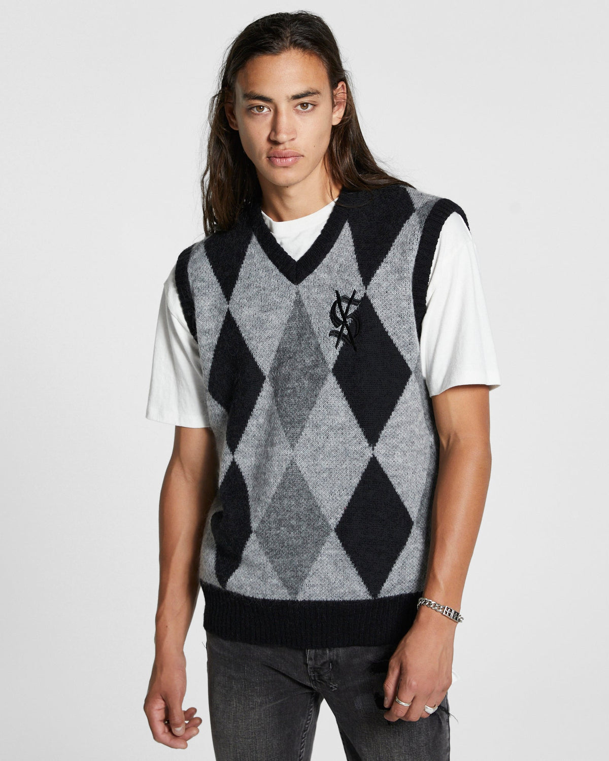 MENS OLD DOLLAR VEST GREY KNITWEAR