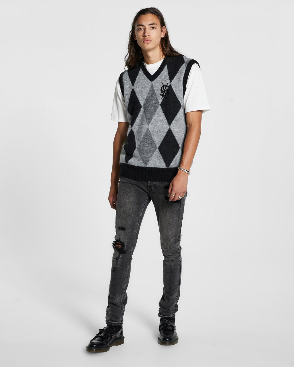 MENS OLD DOLLAR VEST GREY KNITWEAR