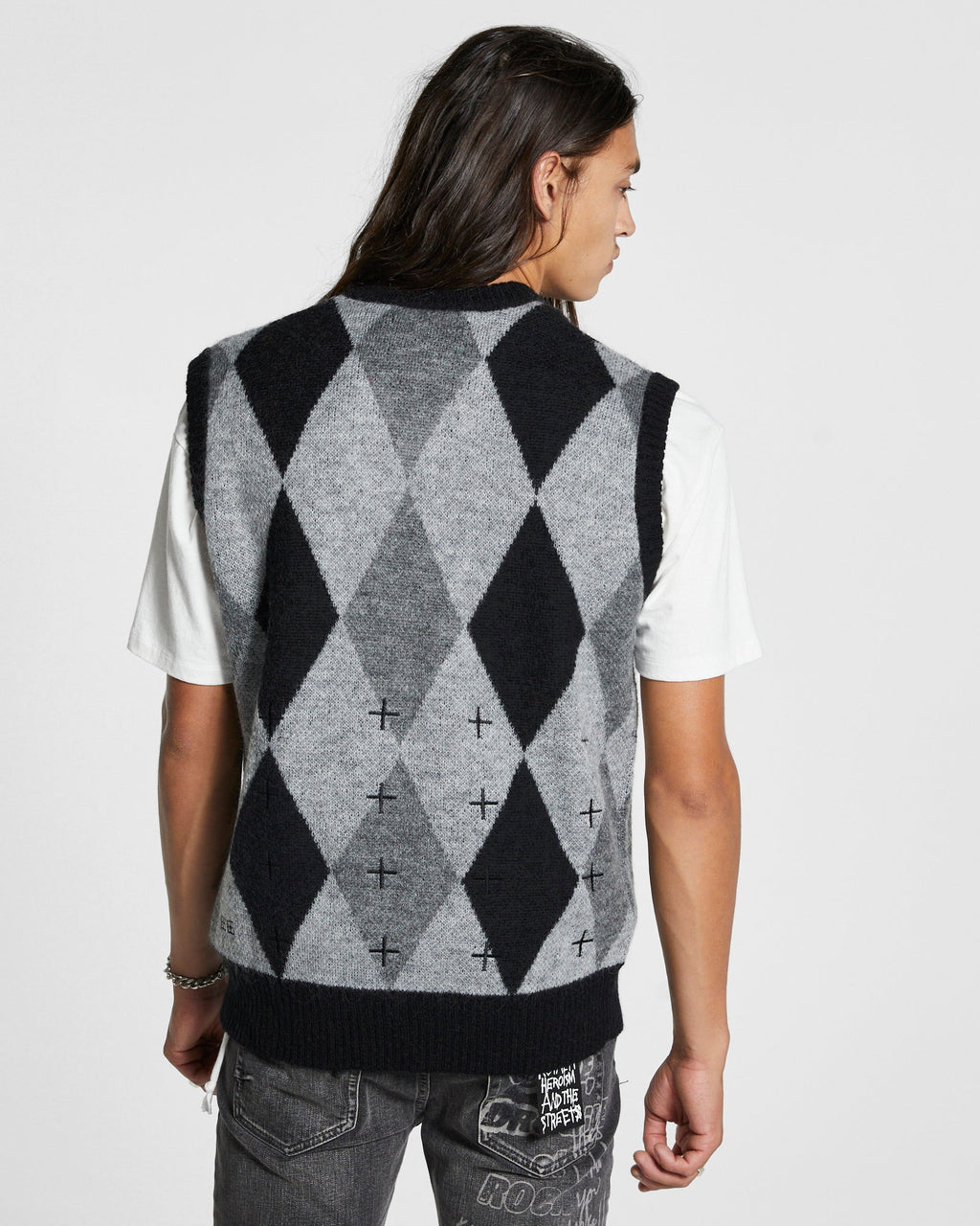 MENS OLD DOLLAR VEST GREY KNITWEAR