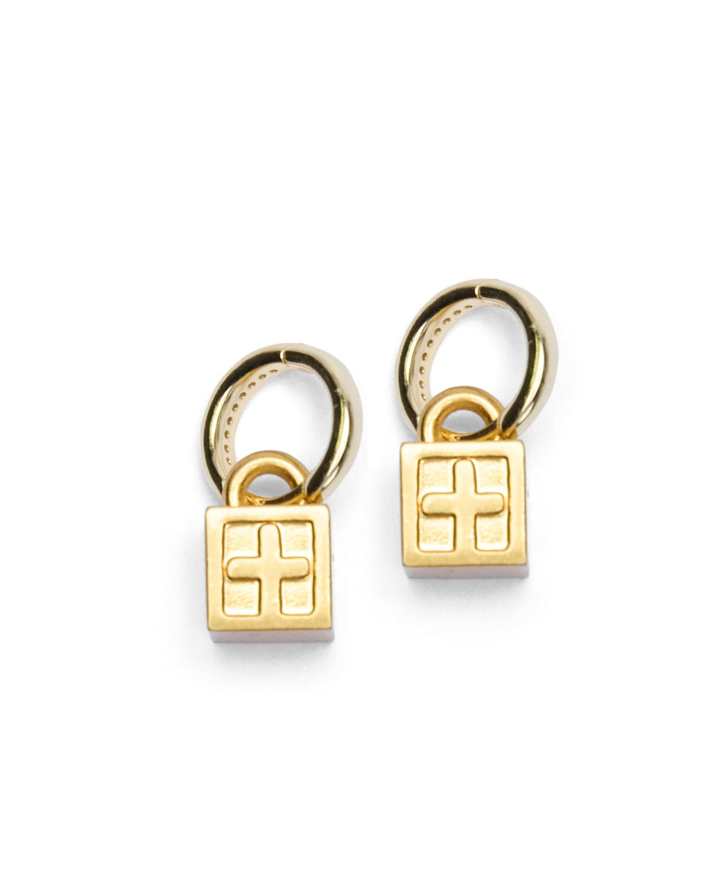 KRYSTAL BOX CROSS HUGGIE EARINGS GOLD JEWELLERY