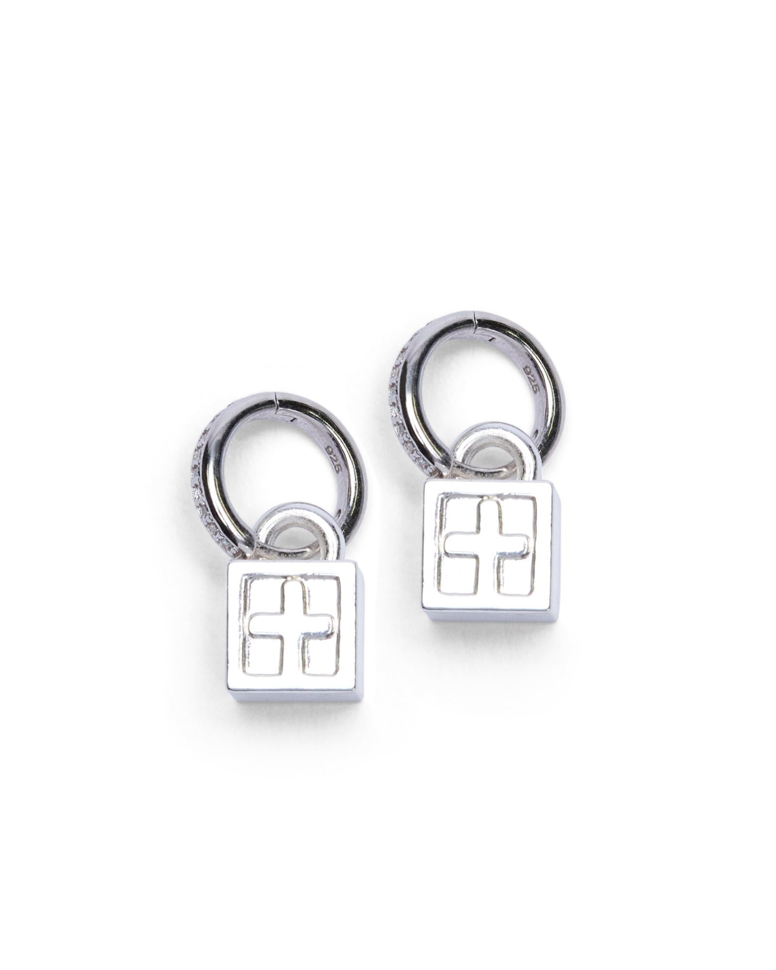  KRYSTAL BOX CROSS HUGGIE EARINGS SILVER JEWELLERY