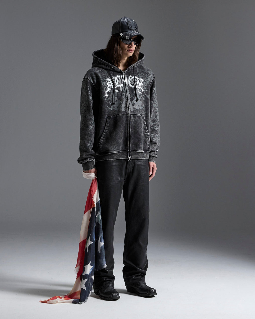 MENS KSUBI X ALICE HOLLYWOOD GRAPHIC ZIP HOODIE BLACK JACKETS