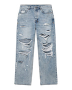 MENS MAXX BUNKER BLUE TRASHED DENIM JEANS