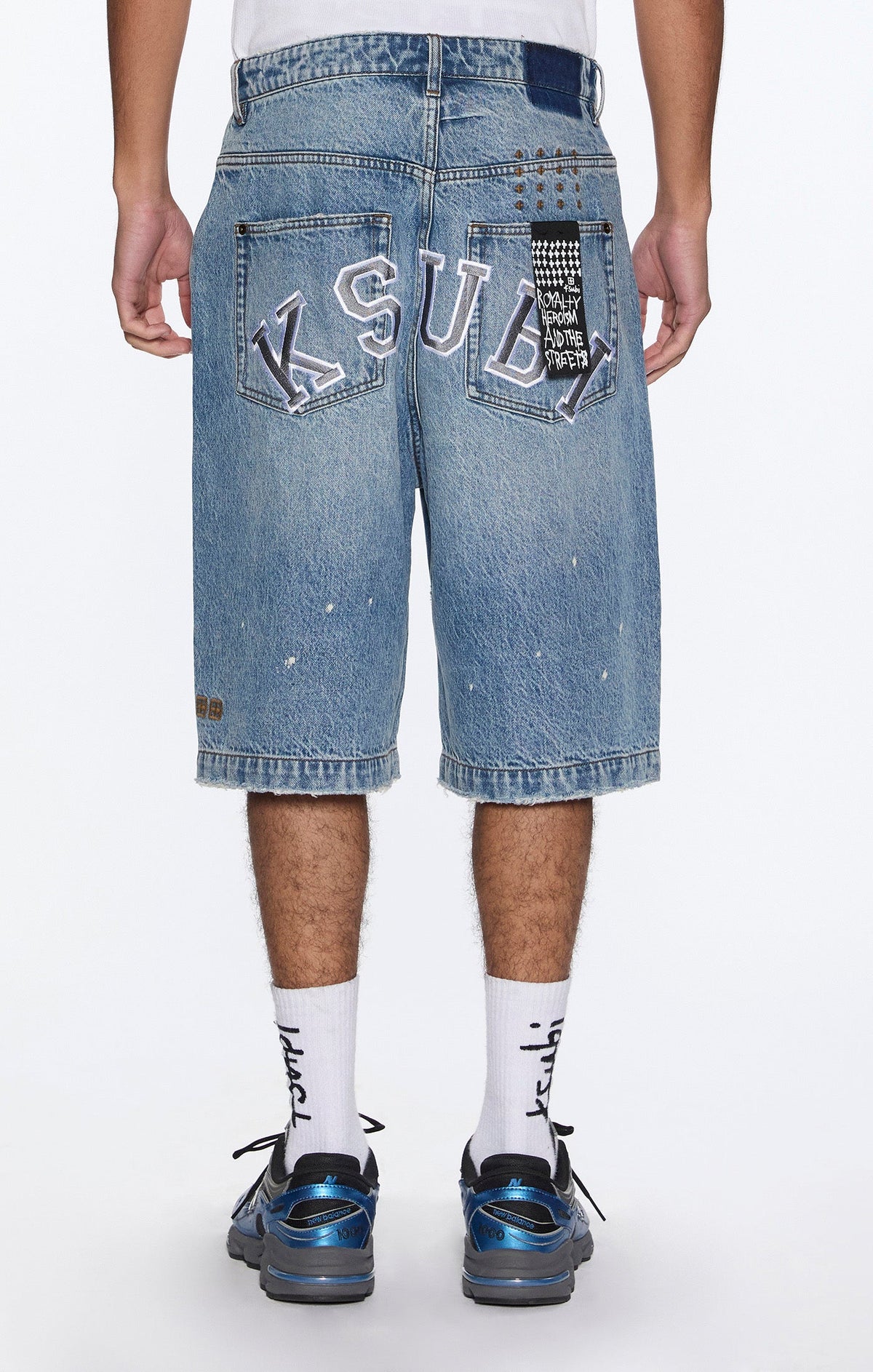 Mens Maxx Short 70's Blue Trashed Relaxed Walkshorts - Denim