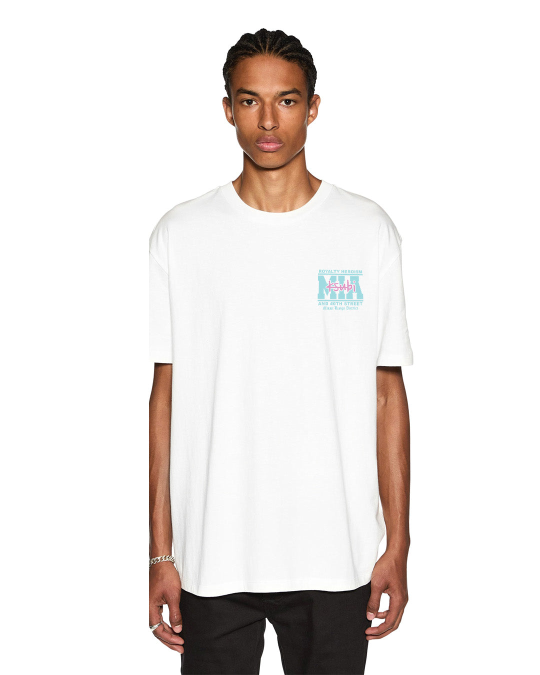 MENS MIAMI AND THE STREETS SS BIGGIE TEE WHITE OVERSIZED TEES