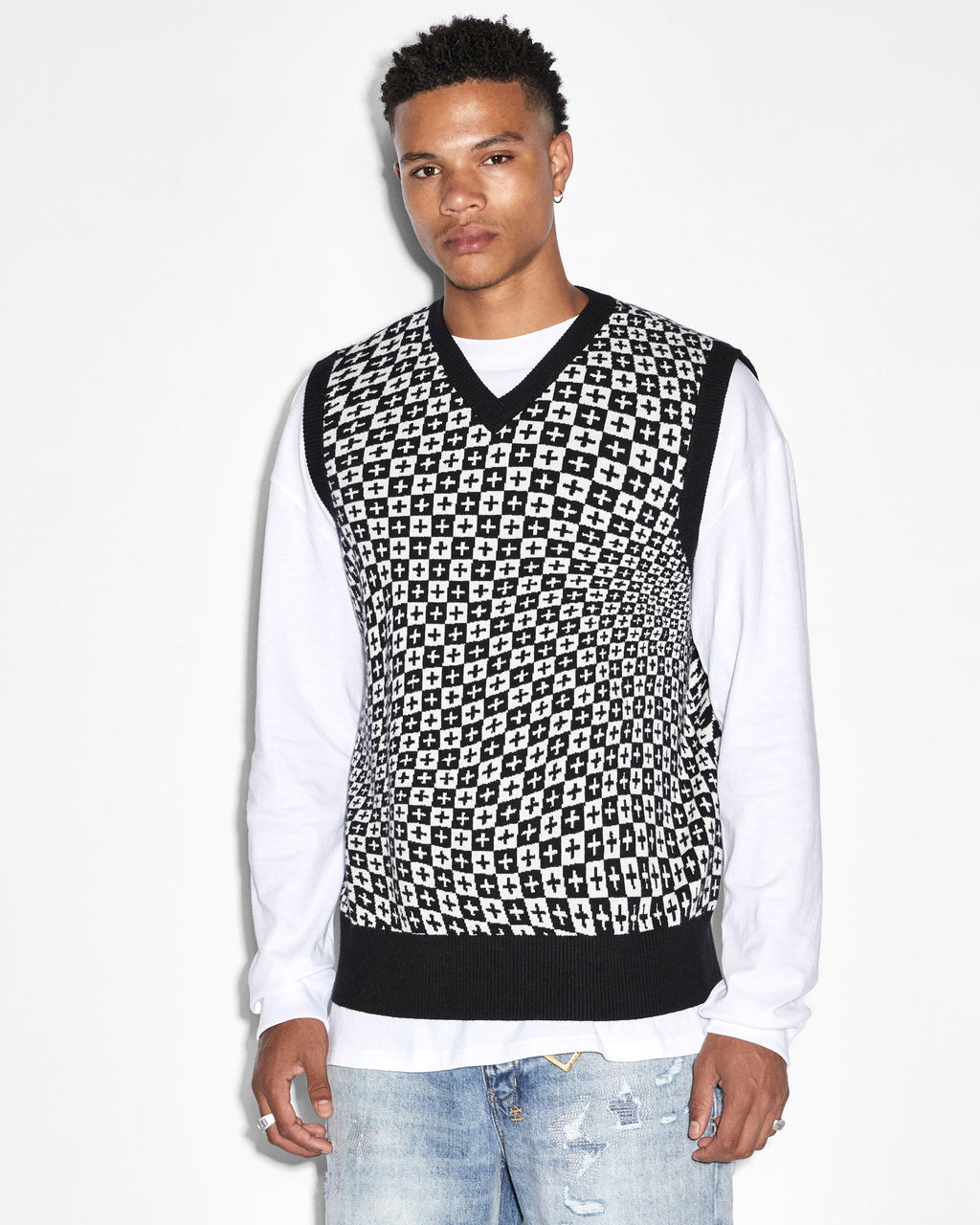 Mens Check Out Knit Vest Multi Regular Knitwear - Multi Colour