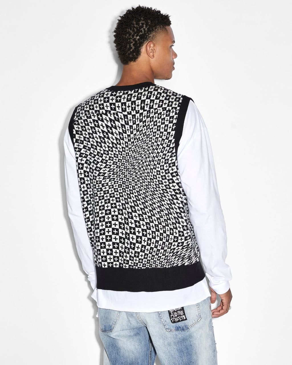 Mens Check Out Knit Vest Multi Regular Knitwear - Multi Colour