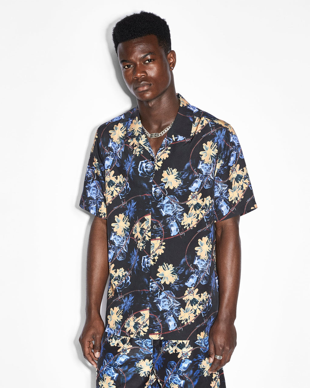 Mens Hyperflower Resort Ss Shirt Black Regular Shirts - Multi Colour