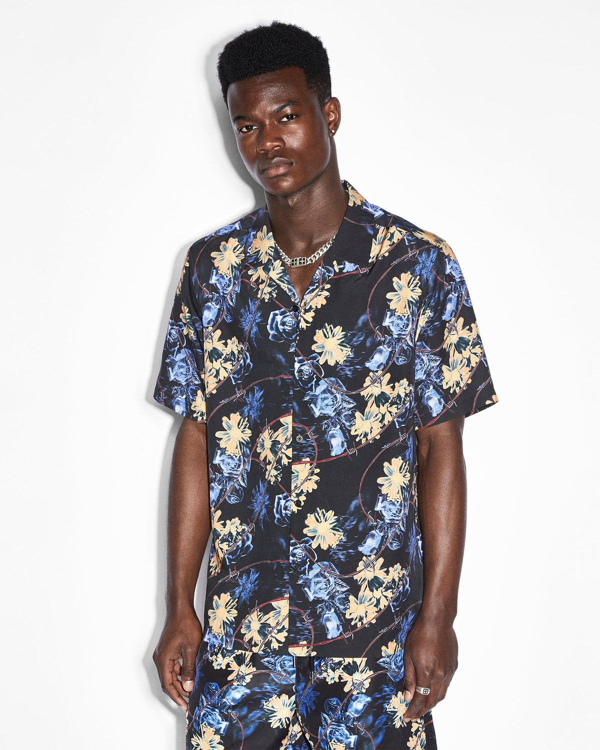Mens Hyperflower Resort Ss Shirt Black Regular Shirts - Multi Colour