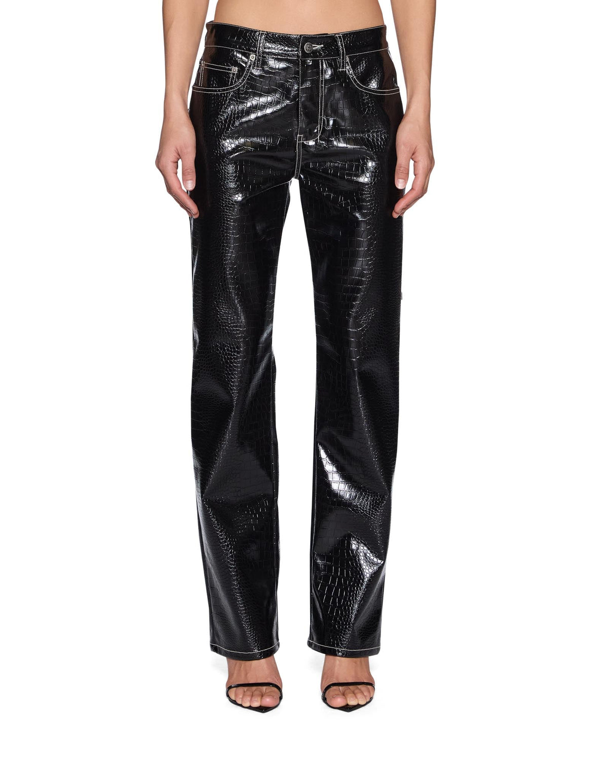 Womens Pinup Pant Patent Croc Black Straight Pants - Black