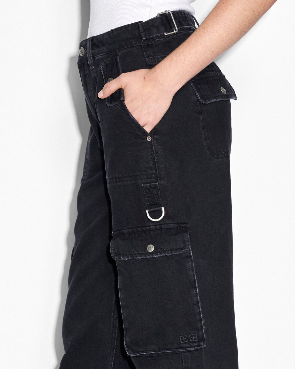 WOMENS LOW RIDER STEALTH CARGO DENIM JEANS