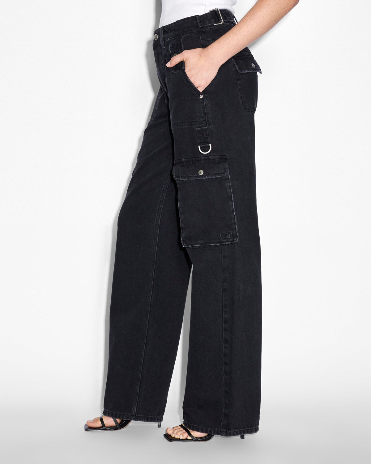 WOMENS LOW RIDER STEALTH CARGO DENIM JEANS