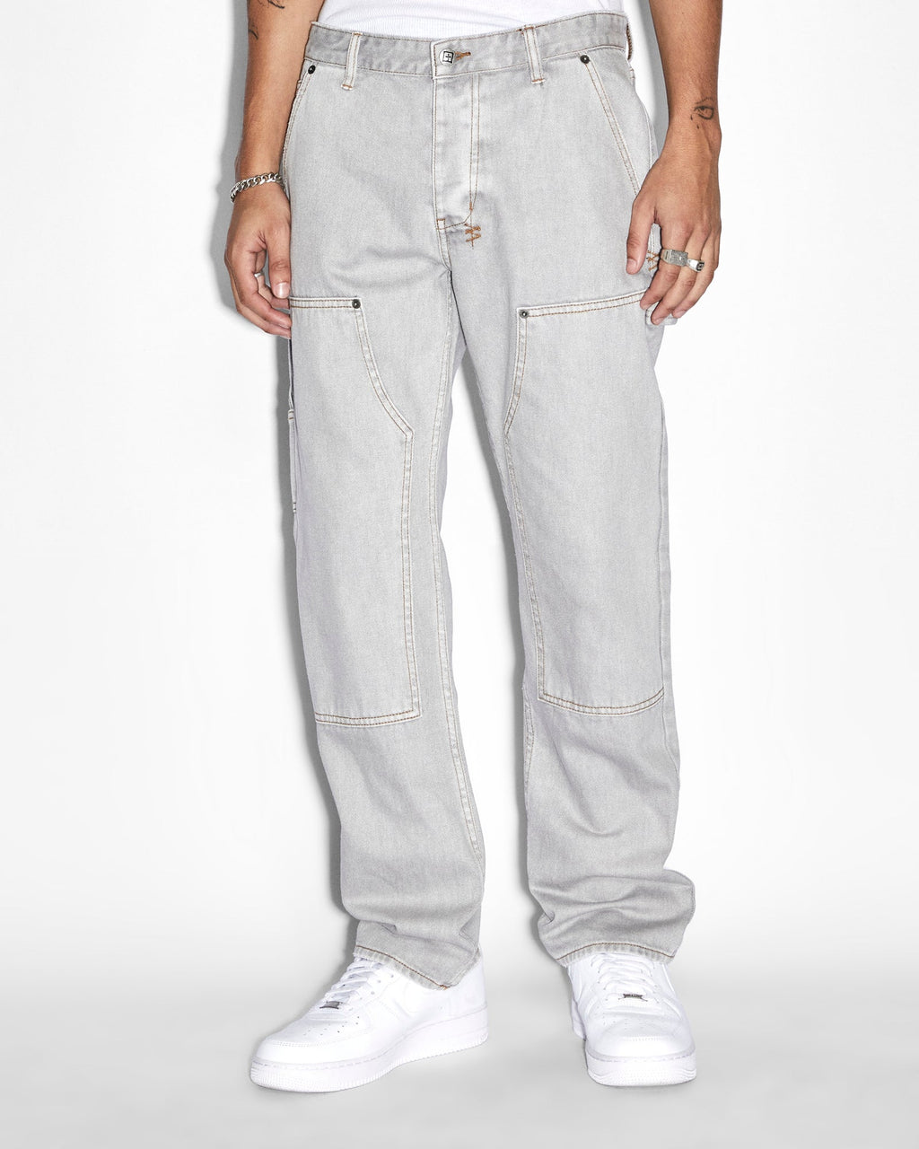 Mens Operator Pant Grey Straight Tapered Denim Jeans - Grey
