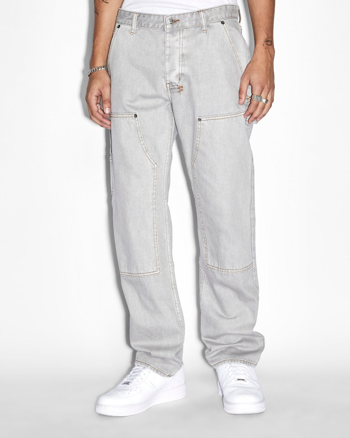 Mens Operator Pant Grey Straight Tapered Denim Jeans - Grey