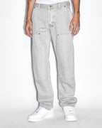 Mens Operator Pant Grey Straight Tapered Denim Jeans - Grey