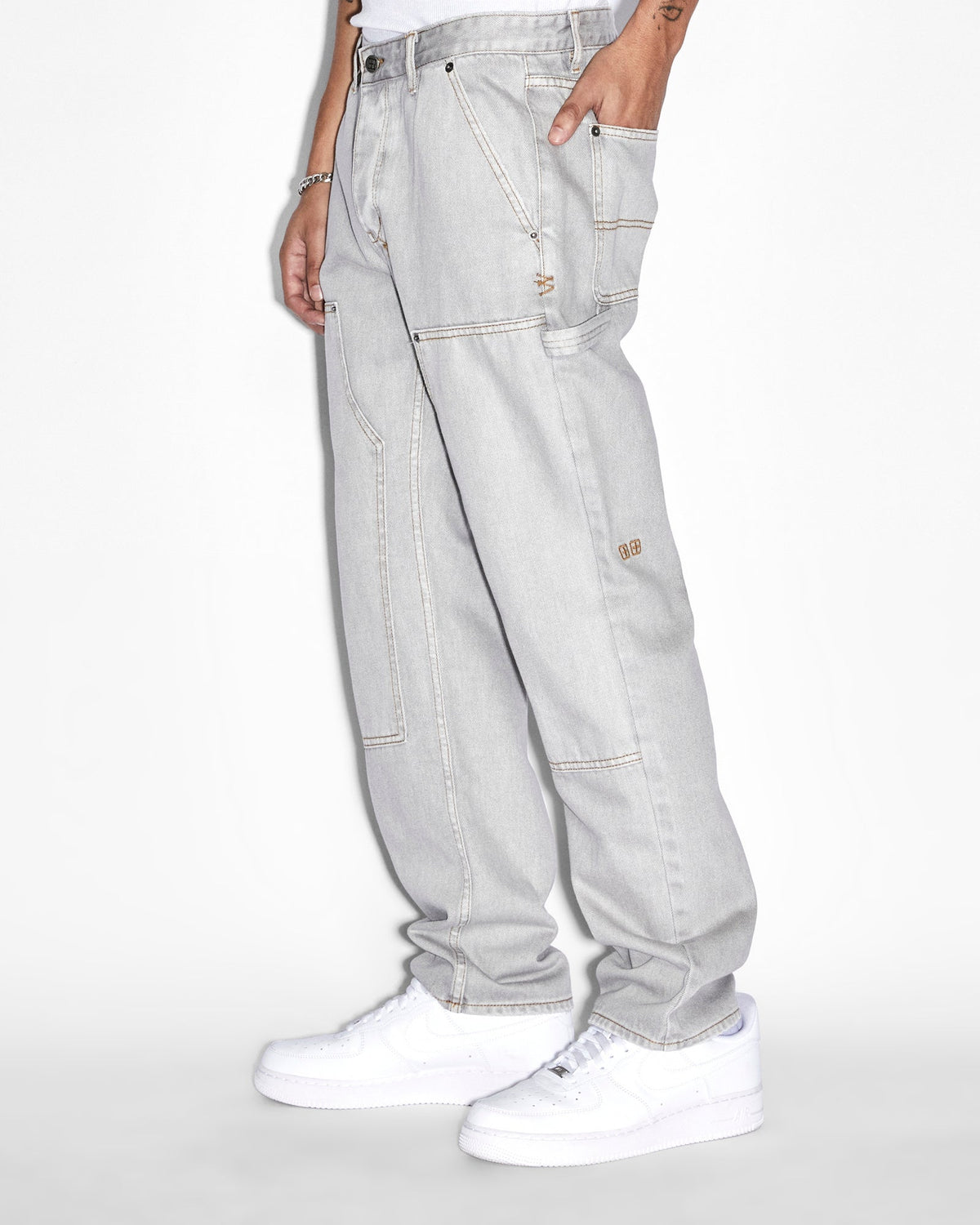 Mens Operator Pant Grey Straight Tapered Denim Jeans - Grey