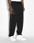Mens Scripted Synthesis Pant Black/red Relaxed Tapered Pants - Black