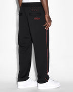 Mens Scripted Synthesis Pant Black/red Relaxed Tapered Pants - Black