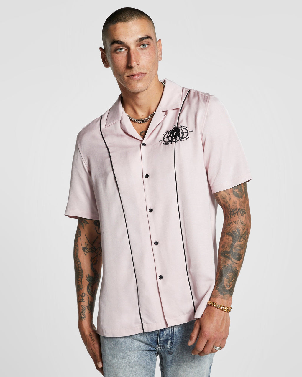 Mens Bolts Mechanic Ss Shirt Magnol Regular Shirts - Pink