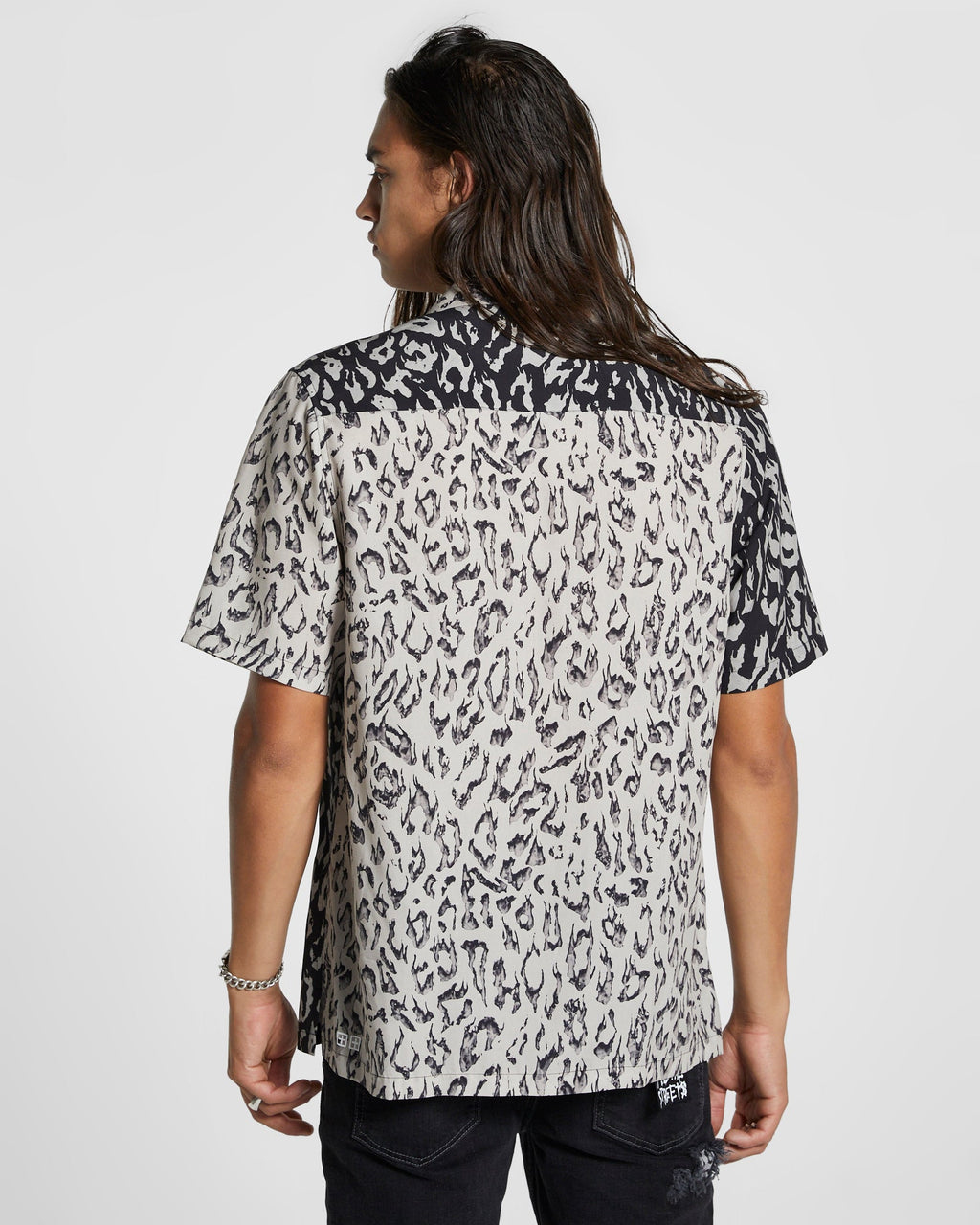Mens Fire Resort Ss Shirt 2 Tone Bl Regular Shirts - Black