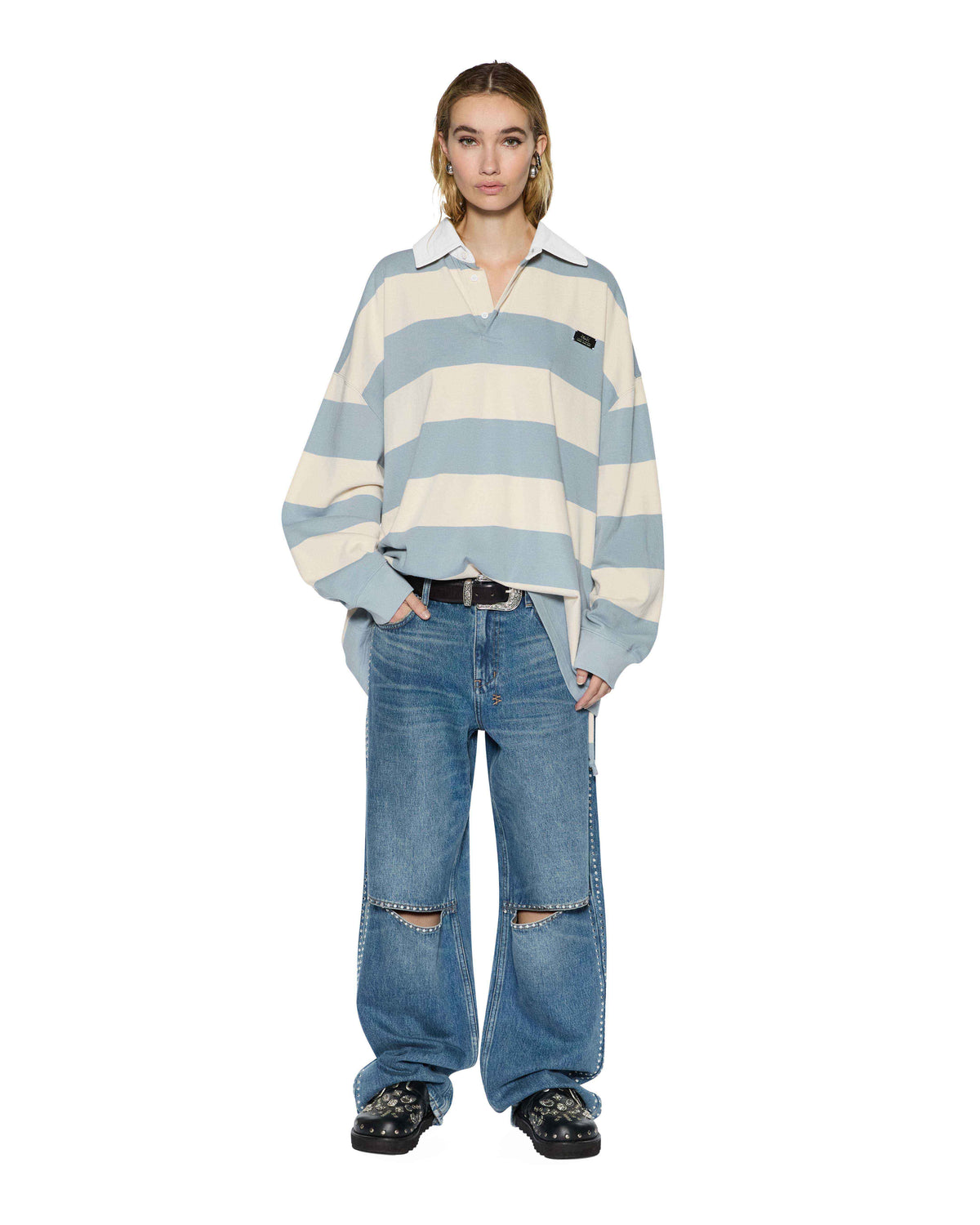 WOMENS RUGGED RUGBY JERSEY BLUE STEEL BONE TEES