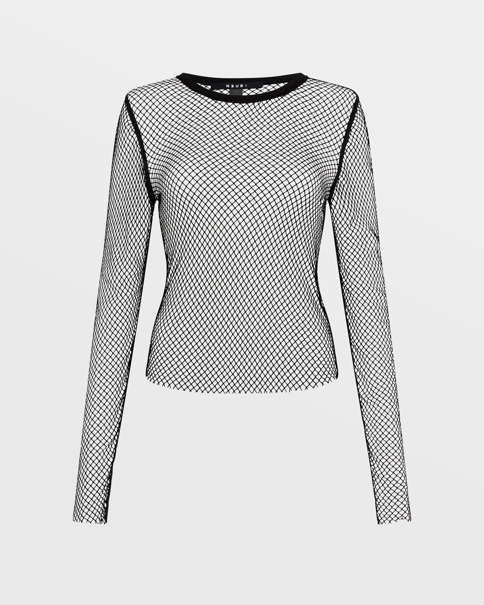WOMENS  NET MESH LS TOP BLACK FITTED FASHION TOPS