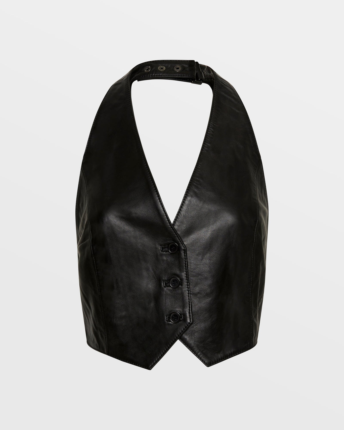 Womens Brazen Leather Waistcoat Black Fitted Fashion Tops - Black