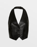 WOMENS BRAZEN LEATHER WAISTCOAT BLACK FASHION TOPS