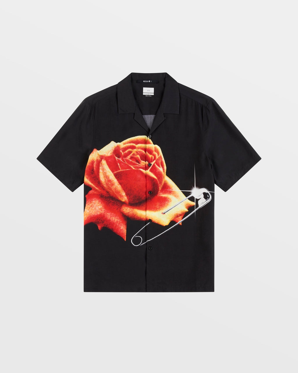 Mens Rose Garden Resort Ss Shirt Black Regular Shirts - Black