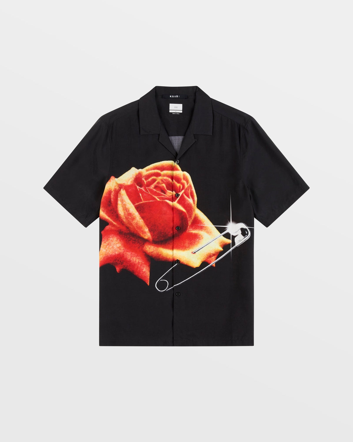 Mens Rose Garden Resort Ss Shirt Black Regular Shirts - Black