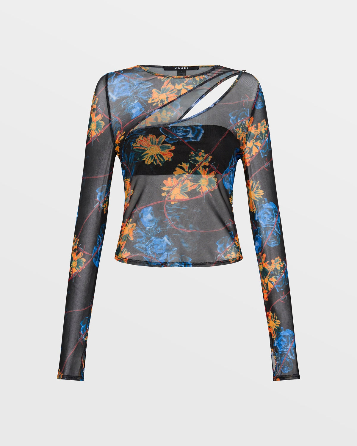 Womens Transfer Ls Top Cyberflora Fitted Fashion Tops - Multi Colour