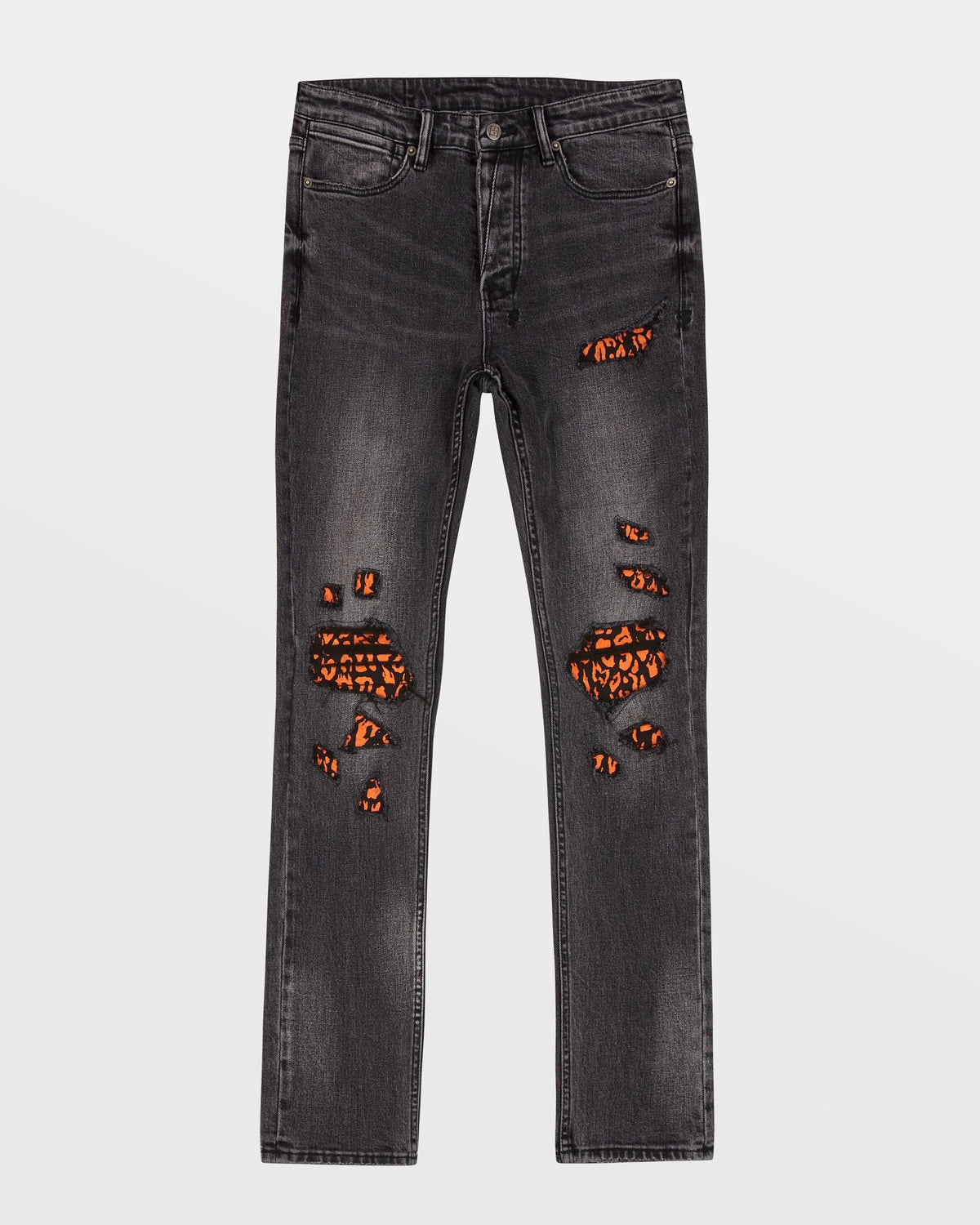 Mens Van Winkle Angst Fire Patch Skinny Denim Jeans - Black