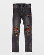 Mens Van Winkle Angst Fire Patch Skinny Denim Jeans - Black