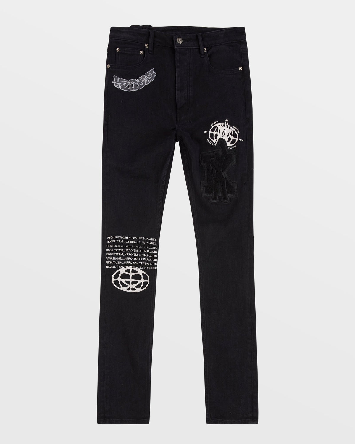 MENS CHITCH K PATCH ACE BLACK DENIM JEANS