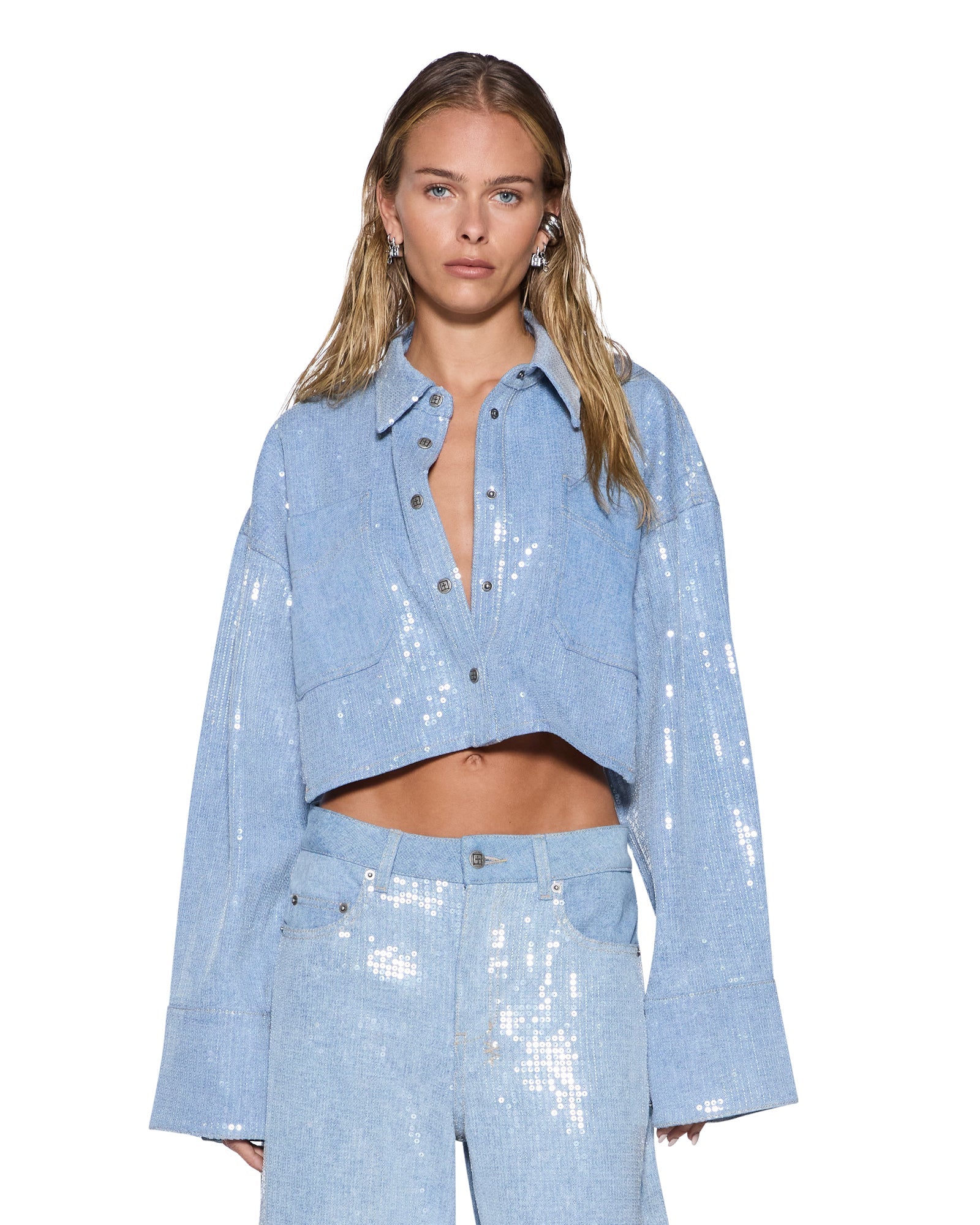 WOMENS SEQUIN BALTER LS SHIRT SEQUIN SPIRIT SPARK CROPPED SHIRTS