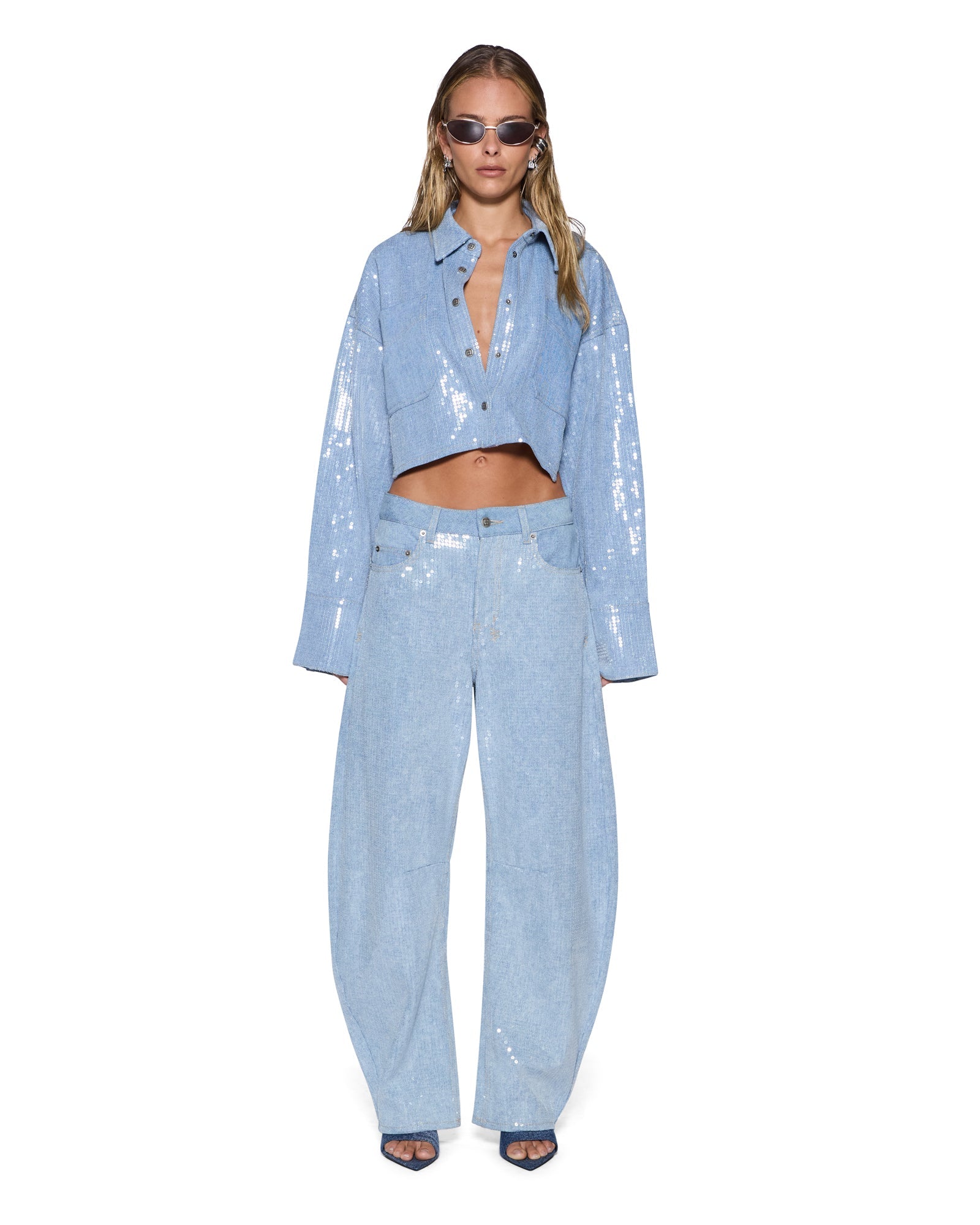 WOMENS SEQUIN BALTER LS SHIRT SEQUIN SPIRIT SPARK CROPPED SHIRTS